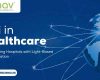 Banner on LiFi in Healthcare with Nav Wireless logo and a globe design